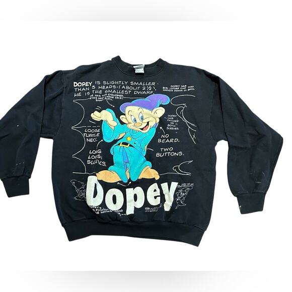 Vintage Snow White and the 7 Dwarfs Dopey Long Sleeve Sweatshirt by Jerry Leigh - Picture 1 of 8